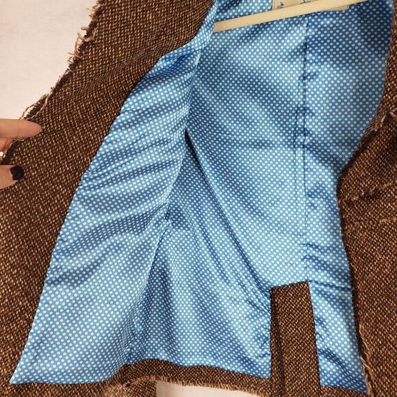 Vintage Fossil Women's S Frayed Tweed Open Blazer‎ Jacket Brown Old Money Preppy - Picture 7 of 10